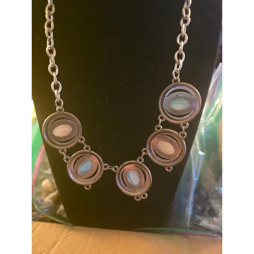 Vintage Style Chain Necklace with Faux Stone Accents E